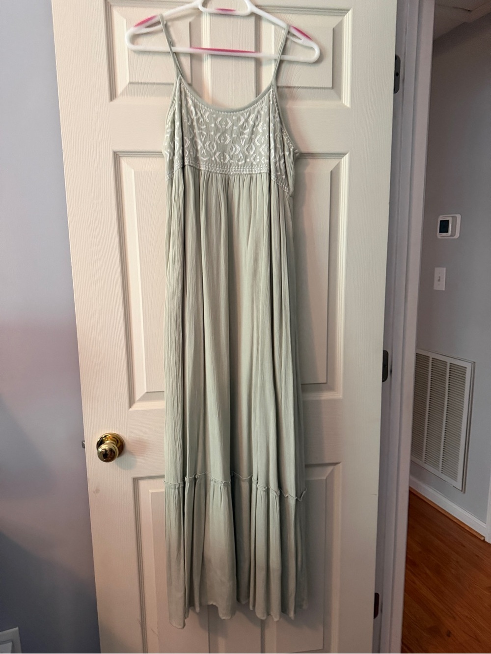 Women's Sage Green Sleeveless Maxi Dress with Embroidered Bodice - Picture 1 of 3